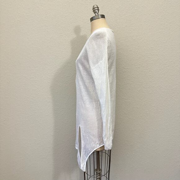 WHITE + WARREN Knotted Crew Neck Sweater White Linen LS Open Knit - Picture 6 of 11